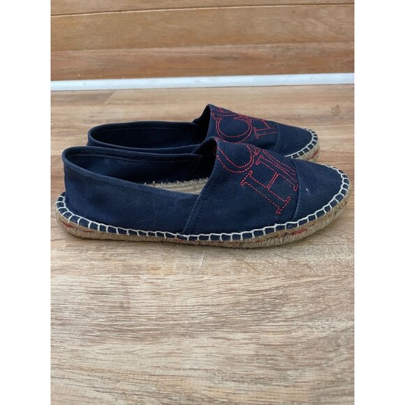 Carolina Herrera Women's Espadrilles Size 40 Canvas & Jute Navy Red - Picture 2 of 7